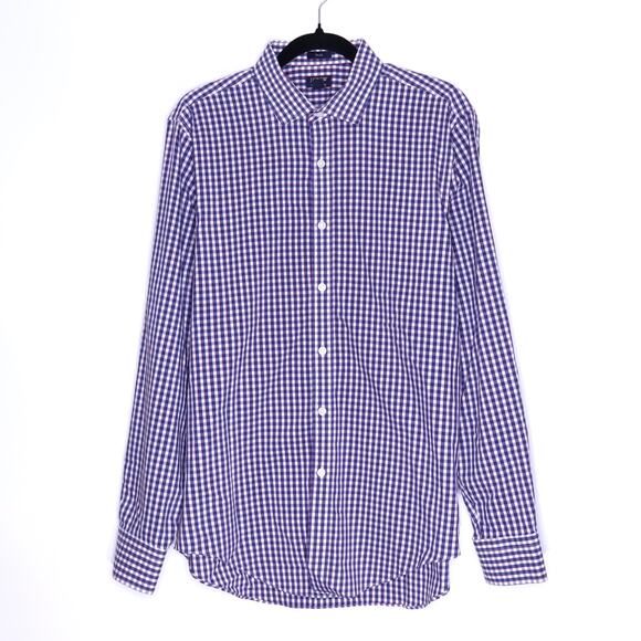 J.CREW Slim Fit Performance Dress Shirt Blue White Gingham Button Up Men's L - Picture 1 of 8